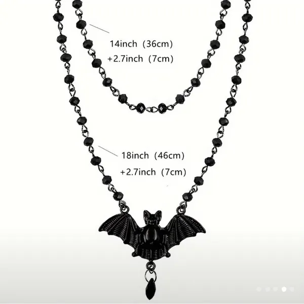 Black bat necklace with beaded details - gothic style #gothic #witchy #emo - Image 4