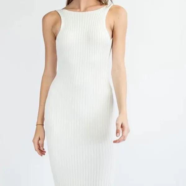 Edit By Nine Open Back Knit Dress White - Image 7
