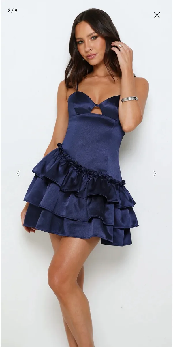 Hello Molly Lipgloss Logic Satin Mini Dress Navy - Image 3