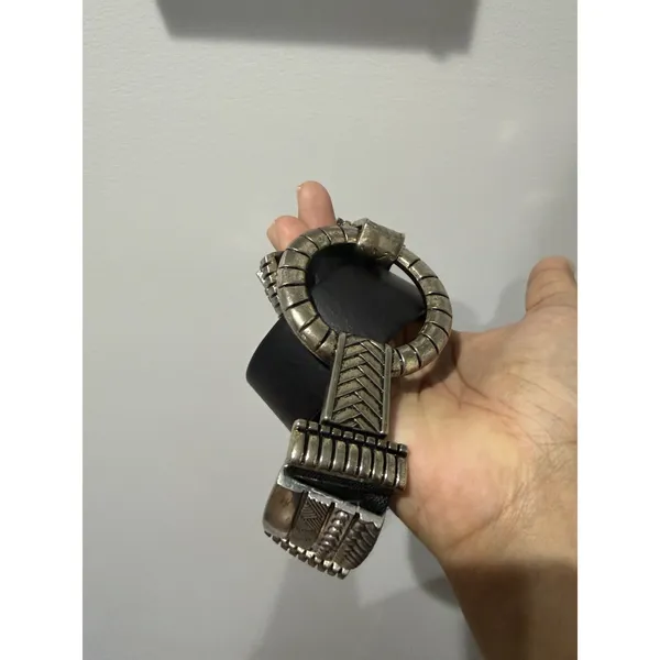 Chicos Black Leather Stretch Metal Belt Women Size L Festival Statement Boho 35" - Image 5
