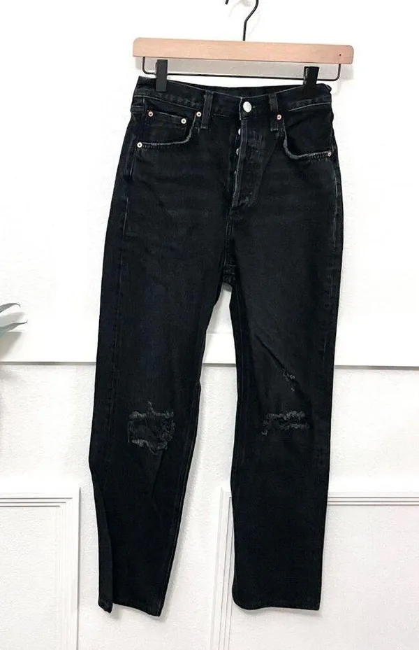 Aritzia Denim Forum The Joni High Rise Loose Jeans Black Size 23 - Image 3