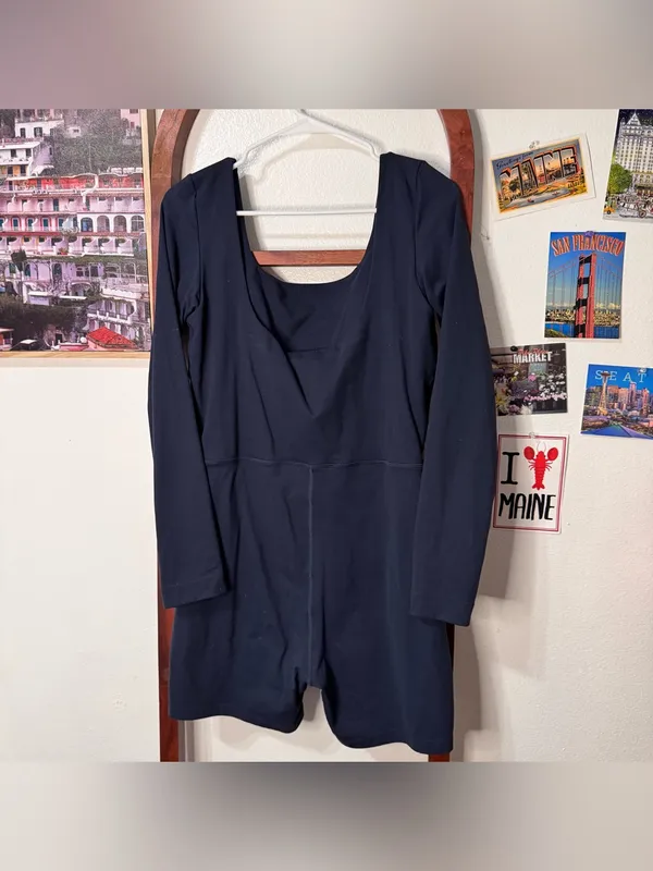 Set Active Navy Shortsuit One Piece Long Sleeve Bodysuit Bike Shorts - Image 4