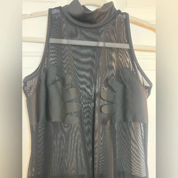 Women's Sheer Mesh Bodycon Mini Dress Mock Neck Sleeveless Size‎ Large - Image 6