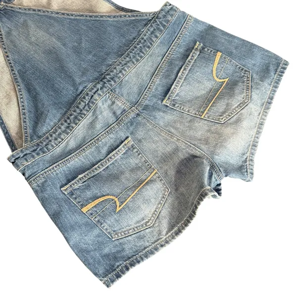 American Eagle Denim Overalls Romper Shorts Blue Size M Shortall‎ Distressed - Image 8
