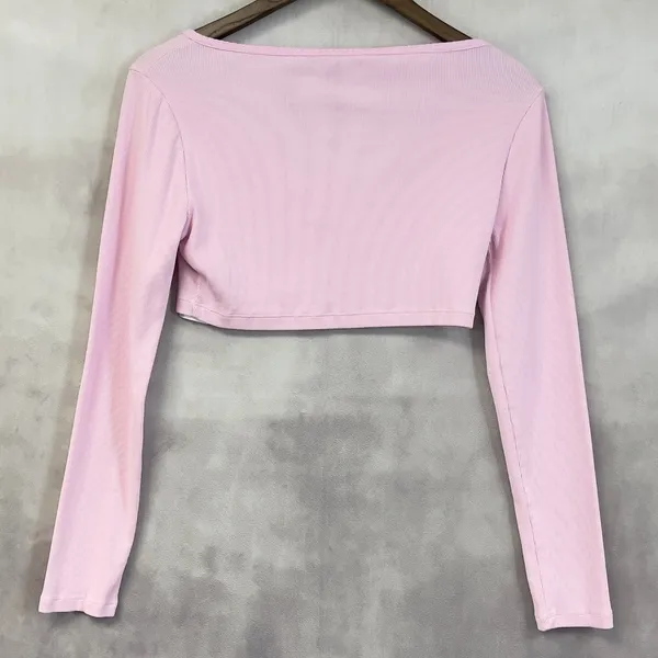 Tommy Jeans Crop Top Women‎ Medium Pink Ribbed Y2K Girly Preppy Ballet Pastel - Image 2