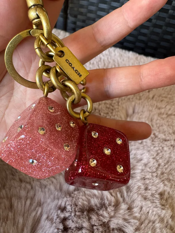 Coach Dice Bag Charm With Keyring Key Chain In Gold/Pink Multi CEA16 NWOT - Image 4