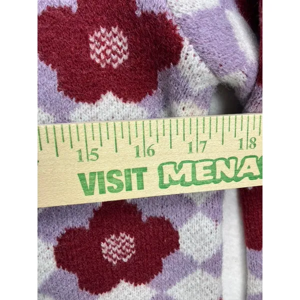 Lulus Floral‎ Checkerboard Sweater Long Sleeve Crewneck Ivory Lilac M New - Image 7