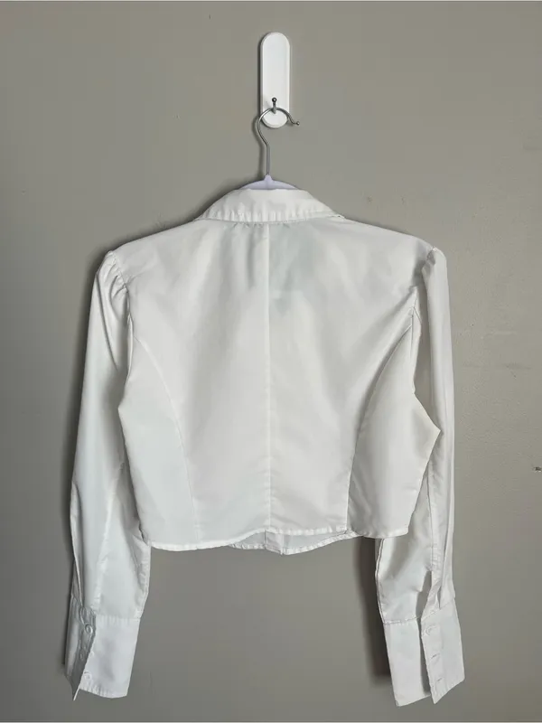 CIDER White Cropped Button-Up Blouse Sz L - Image 5