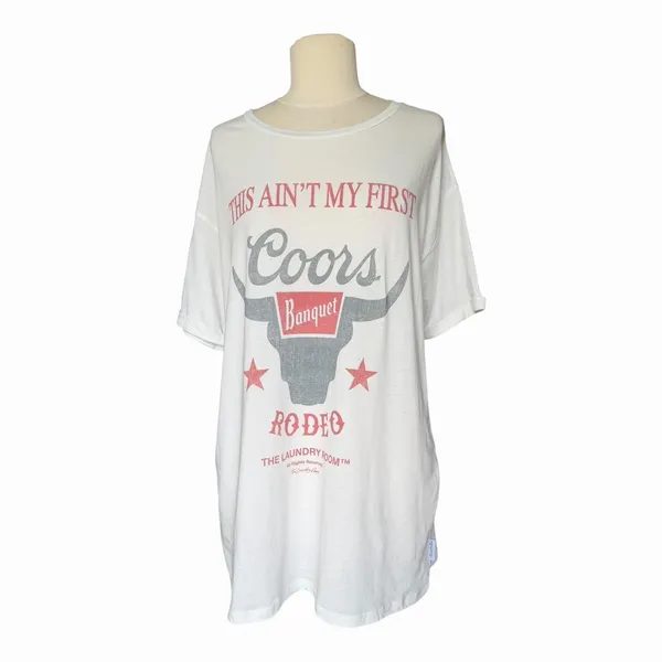 The Laundry Room Coors Banquet Rodeo Graphic Oversized Tee White Womens SM NWOT - Image 2