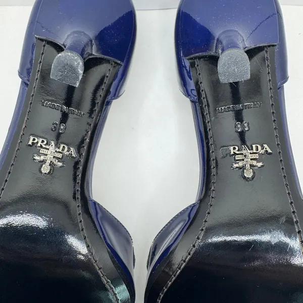 Prada Vintage 2000s Navy Patent Leather Bow D’Orsay Heels Italy 38 New with Box - Image 12