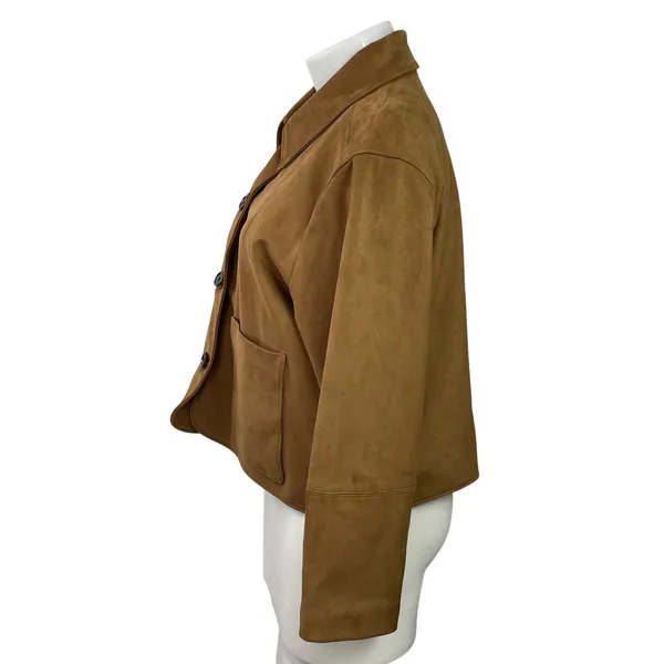 Abercrombie & Fitch Brown Vegan Faux Suede Long Sleeves Crop Coat Jacket Size XL - Image 2