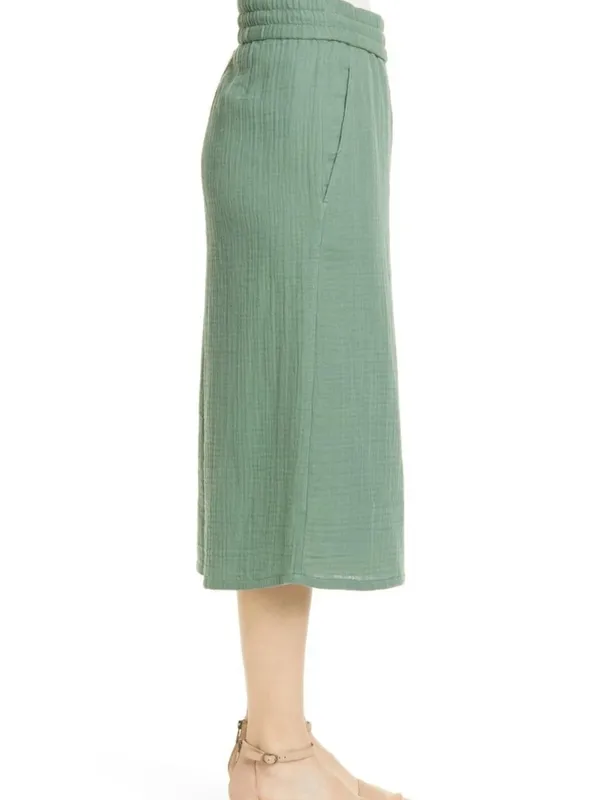 Eileen Fisher Nori Drawstring Wide Leg Cropped Culottes Organic Cotton Gauze - Image 2