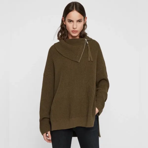 All‎ Saints Kadine Roll Neck Sweater in Military Green Large - Image 8