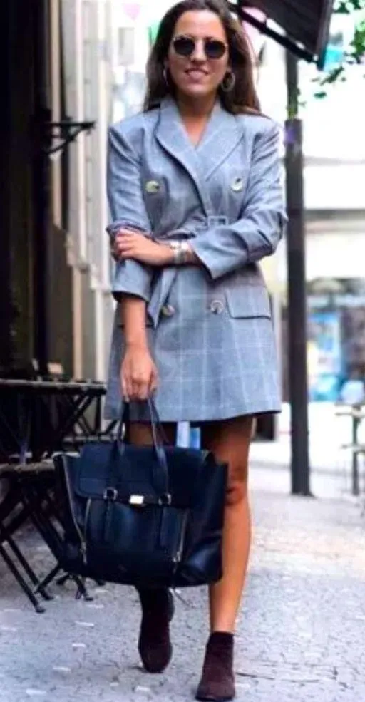 Zara Checked Dress Blazer Coat Jacket Fabric Belted Size S NEW - Image 2