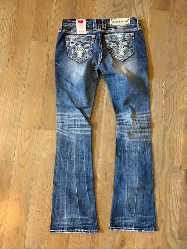 NWT Rock Revival sapphire Women's Dark Blue Embroidered Bootcut Jeans size 30X34 - Image 3