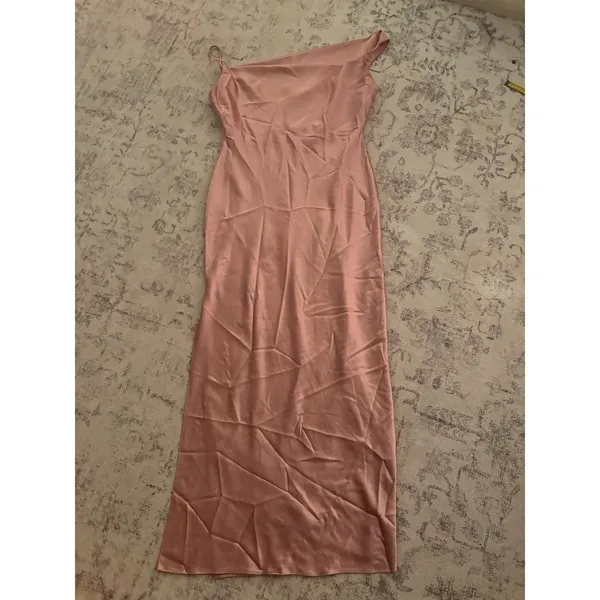 Dessy Social Asymmetrical One Shoulder Cowl Maxi Slip Dress Desert Rose Large - Image 4