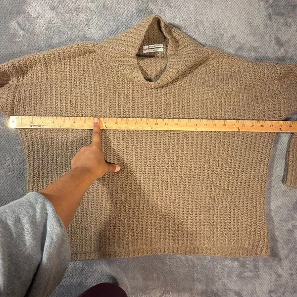 Anthropologie Medium Beige Chunky Knit Mock Neck Sweater Oversized Boxy Pullover - Image 6