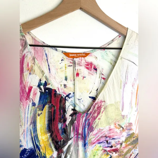 Jams World Dress Color Dance Abstract Print 100% Rayon Sleeveless‎ Resort Wear M - Image 5