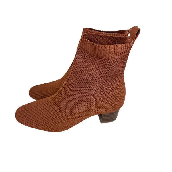 Joie Neely Rust Burnt Orange Block Heel Knit Pull On Sock Ankle Boot Size 7.5‎ - Image 3