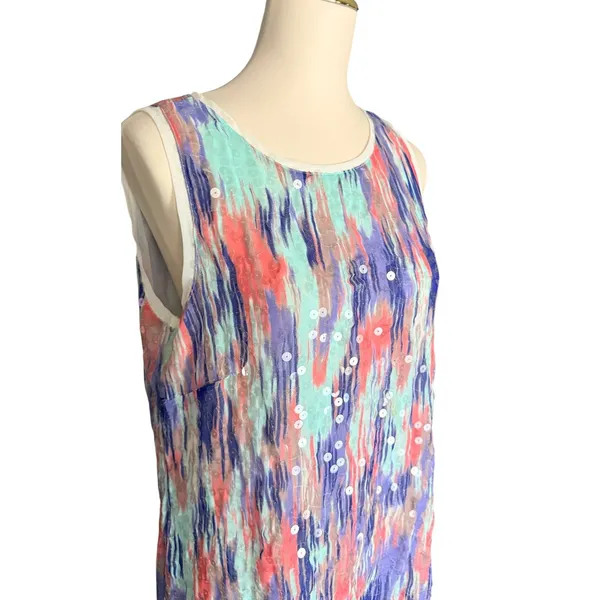 ICE Size 10 Sequin Shift Dress Multicolor Abstract Y2K Sleeveless Cocktail - Image 2