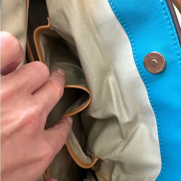 Tory Burch Jaden Tote Blue Canvas‎ Coconut Tan Leather Shopper Bag - Image 13