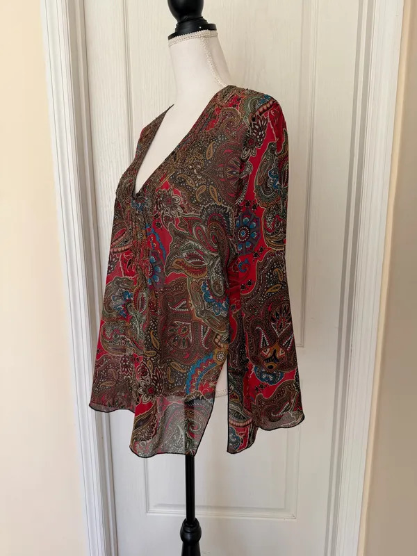 New Chico's Women’s Silk Paisley V-Neck Blouse - Image 5