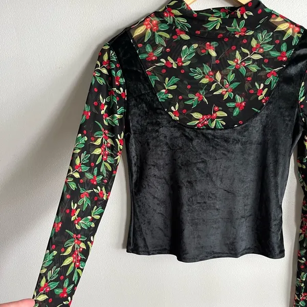 Free People Intimately Floral Mesh Velvet Burnout Top Fairycore Small - Image 4