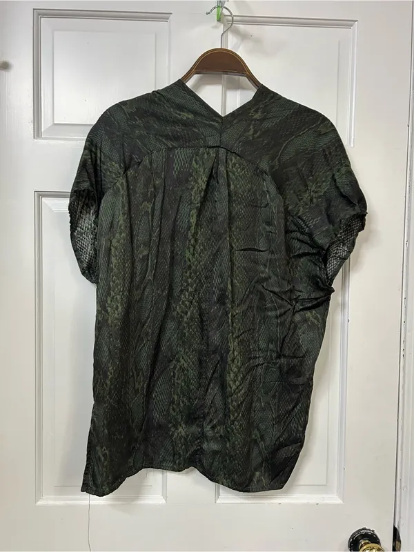Karlie Olive Green Snake-Print Surplice Short Sleeve Blouse - Image 3