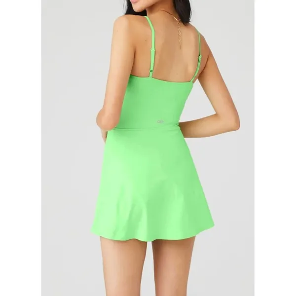 Alo Courtside Tennis Dress Ultramint Neon Green Padded A-Line Skater Skort L - Image 3