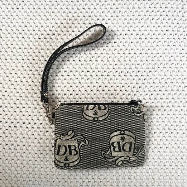 Dooney & Bourke Vtg Black Signature DB Crest Wristlet Coin Purse Wallet Keychain - Image 2