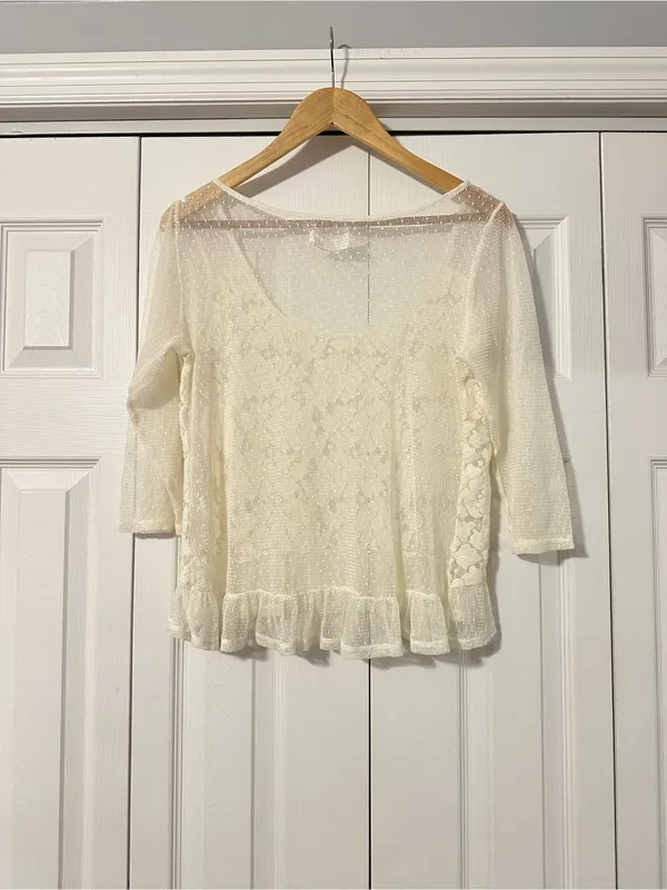 Abercrombie & Fitch Cream Lace Peplum Blouse, Large - Image 4