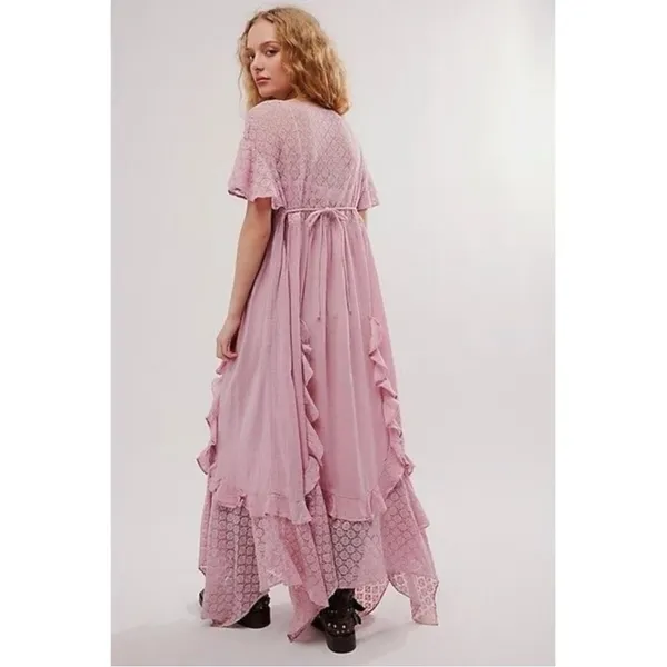 Free People Ethereal Bohemian Bring The Romance Midi Maxi Dress Blush Pink Small - Image 6