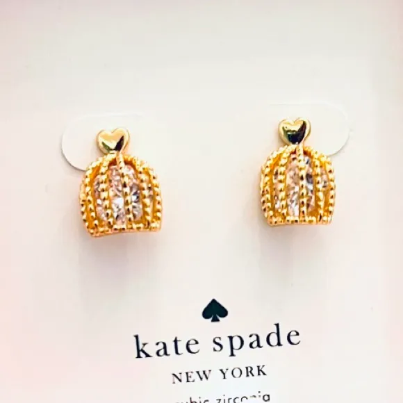 NWT Kate Spade Cubic Zirconia Gold Plated Bird Cage Stud Earrings - Image 5
