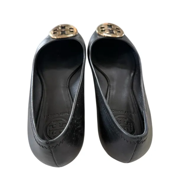 Tory Burch Black Leather Reva Logo Round-Toe Ballet Flats - Image 5