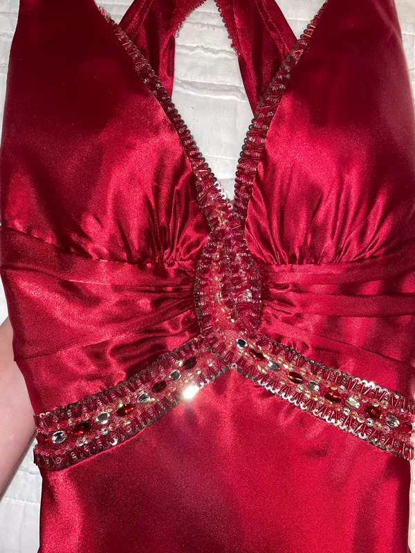 Faviana Red Satin Prom Dress - Image 4