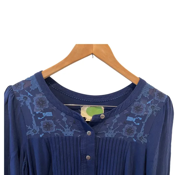 Anthropologie Dubois‎ Embroidered Tunic Dress Navy Size 8 EUC - Image 3