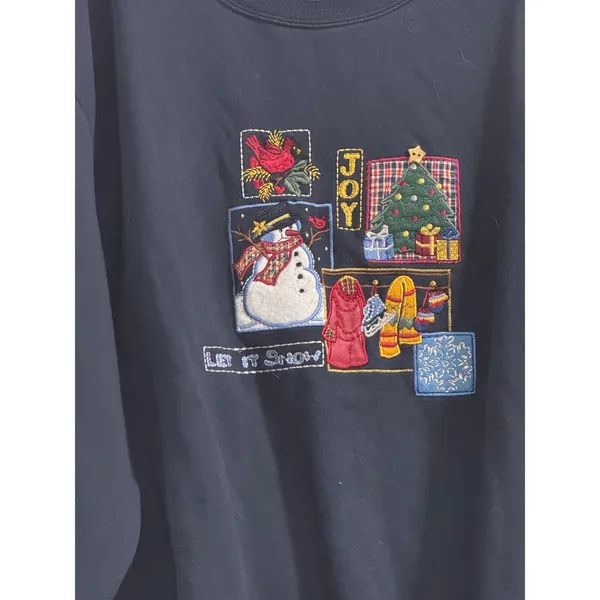 Vintage Christmas Snowman Blue Sweatshirt 1990s Grandma Teacher 26 28 - Image 2