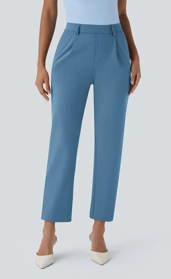Halara High Waist Ankle Length Tapered Office Stretch Work Pants Light Azure XS - Image 5