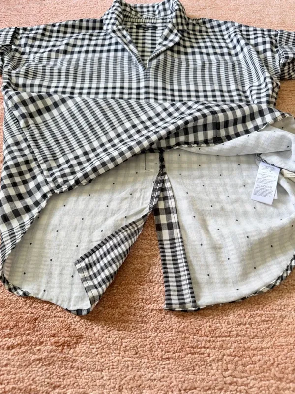 Madewell Black White Plaid Double Layer Oversized Shirt XXS Short Sleeve - Image 9