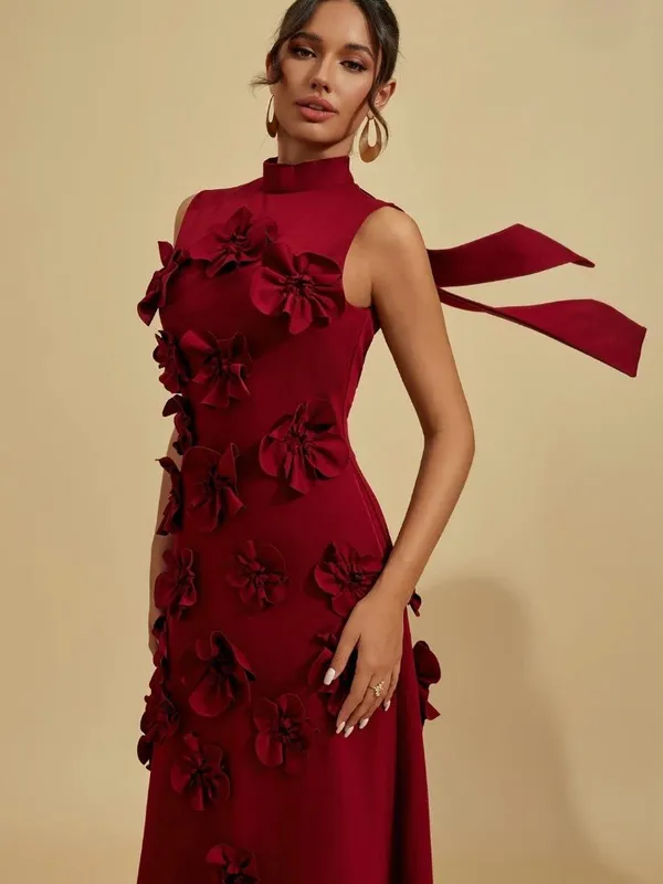 Classy Red Wine Dress. Sleeveless. Sophisticated. Size Medium - Image 3