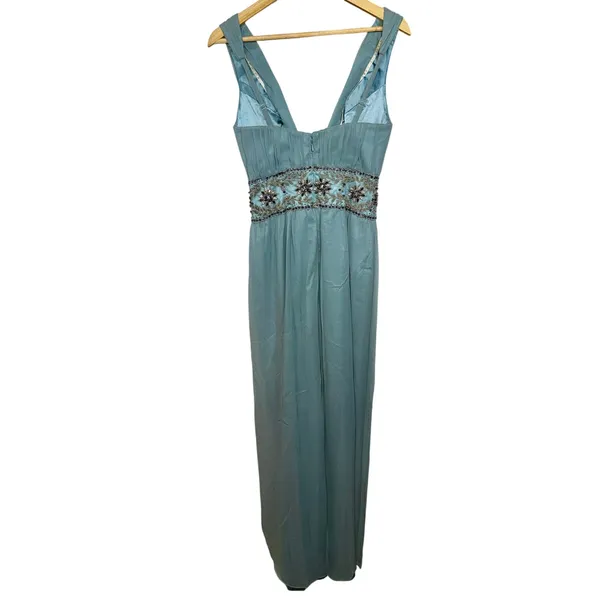 NWT Mandalay N Turquoise Silk Beaded Embellished Maxi Evening Gown Dress Size 6 - Image 7