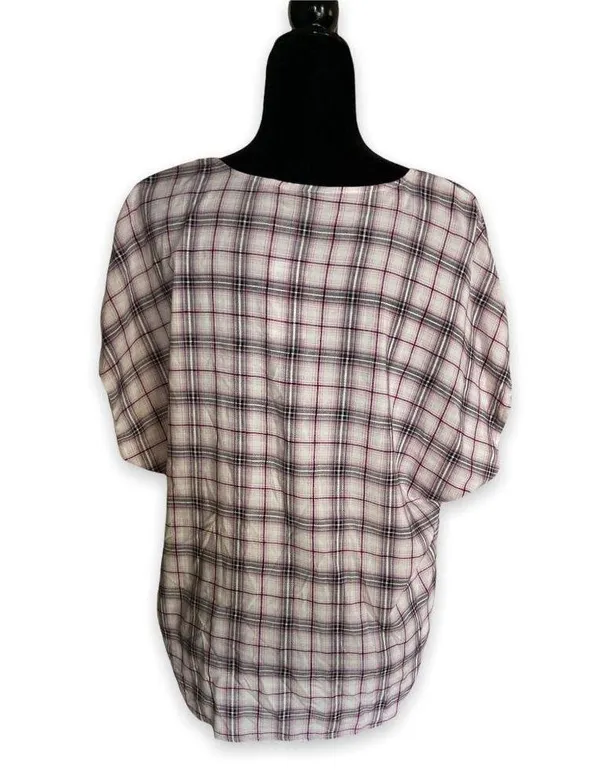 Torrid Womens Blouse 0 L 12 Berry Purple & Ivory Plaid Tie Front Midi Dolman NEW - Image 5