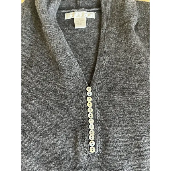Y2K Sarah Spencer Italian Merino Wool Hooded Babydoll Sweater Henley Buttons S - Image 3