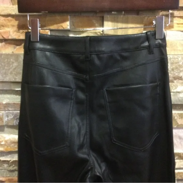 Zara‎ Elegant Black Straight Leg Faux Leather pants size 4 Womens - Image 4
