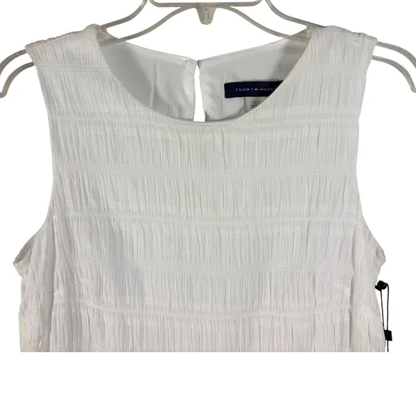 Tommy Hilfiger Shift Dress Womens 4‎ White New Smocked Ruffle Hem Sleeveless - Image 7