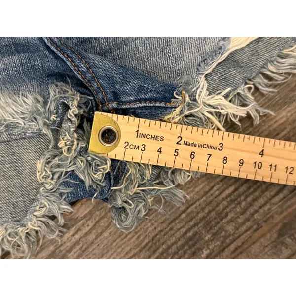 Abercrombie Fitch Distressed‎ Beaded Denim Shorts Blue 00/24 Frayed Hem Mini Y2K - Image 8