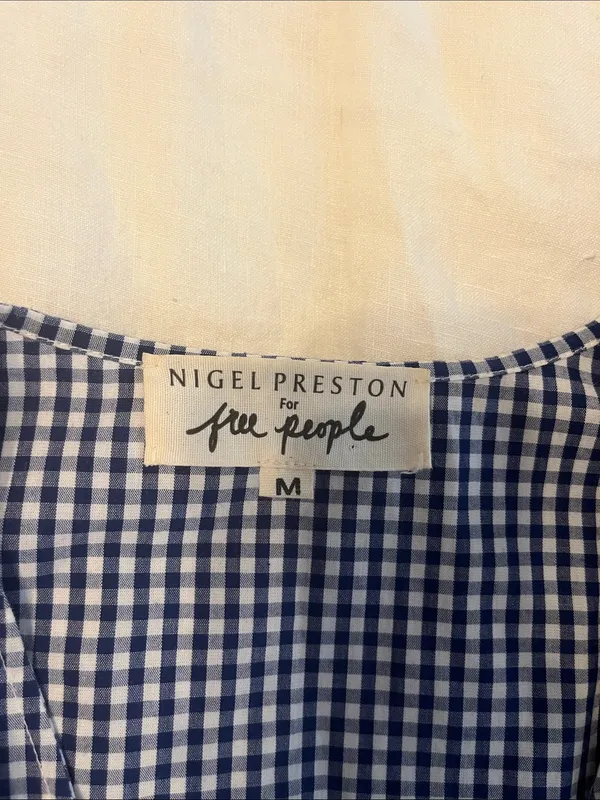 Nigel Preston For Free People Navy Gingham Tie-Front Peasant Blouse - Image 4