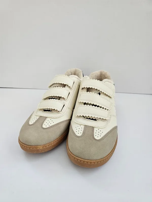 ​Sam & Libby Cream & Taupe Suede Strap Sneakers Sherpa Lined Gum Sole - Women's - Image 2
