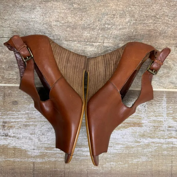 Ralph Lauren Hannie Brown‎ T Strap Peep Toe Wedge Sandals Leather Sz 8.5 - Image 15