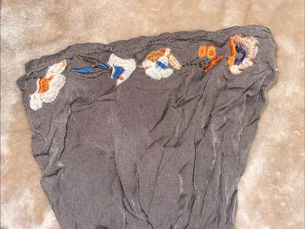 Altar’d State Off Shoulder Peasant Embroidered Floral Blouse Olive Grey - Image 4
